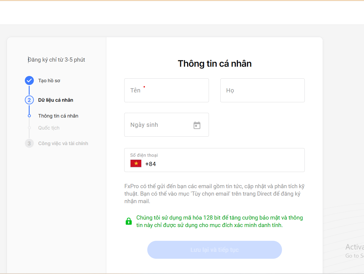 bước 2. Điền thông tin liên lạc