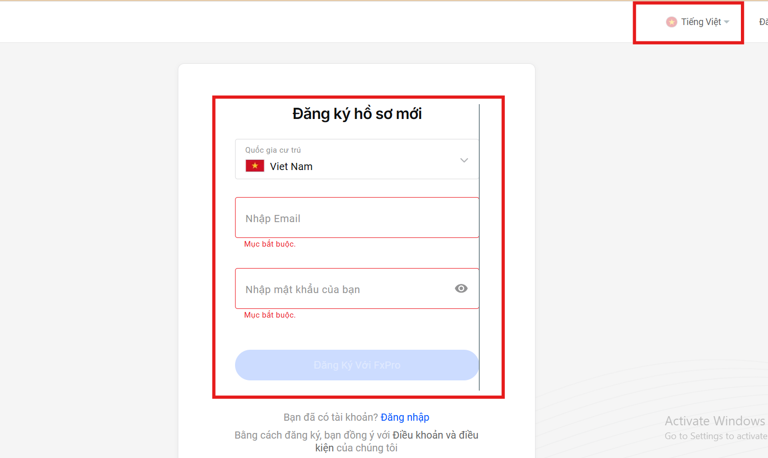 Bước 1 - Thông tin đăng cá nhân đăng ký tài khoản sàn Fxpro